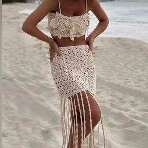 Zara Cream Crochet Fringe Maxi